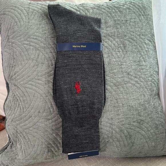 NEW Polo‎ Ralph Lauren Grey Merino Wool Knit High Dress Socks Men's Size 10-13 - Picture 1 of 7
